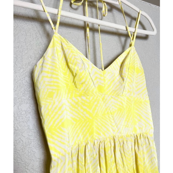 AMANDA UPRICHARD Silk Geo Batik Sleeveless Smocked Halter V-Neck Slip Dress XS - Picture 7 of 11